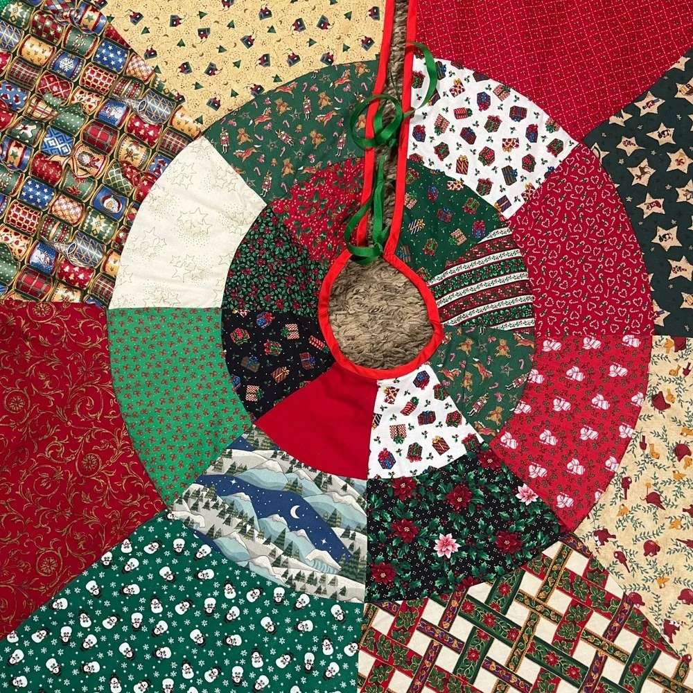 Handmade Christmas Tree‎ Skirt 54in Multicolor Patchwork Quilted Holiday